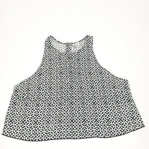 Valija Gitana Black White Flowy BOHO Crop Sleeveless Top S